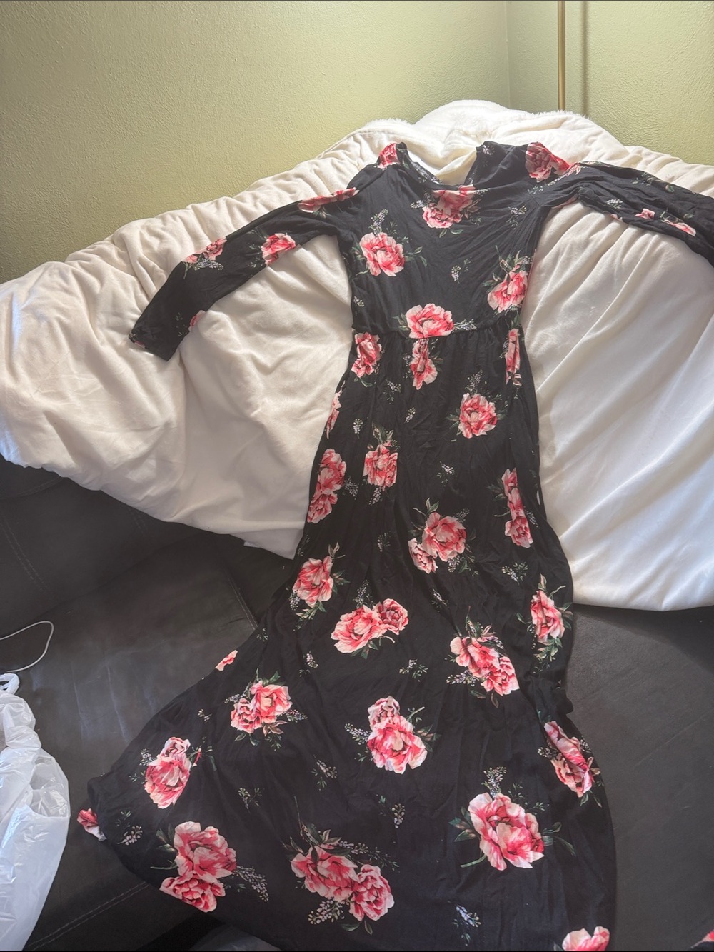 Reborn Black Maxi Dress with Pink Floral Print